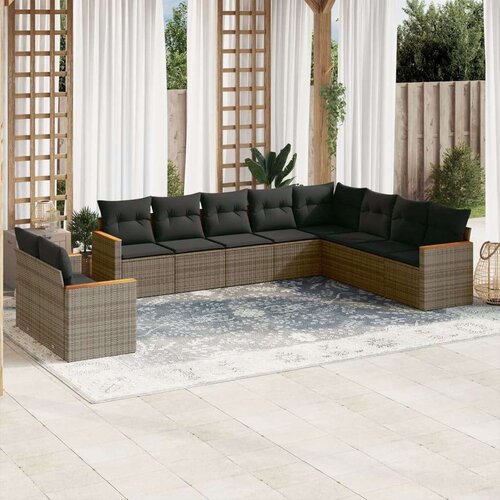  10-dijelni set vrtnih sofa od poliratana s jastucima sivi Slike