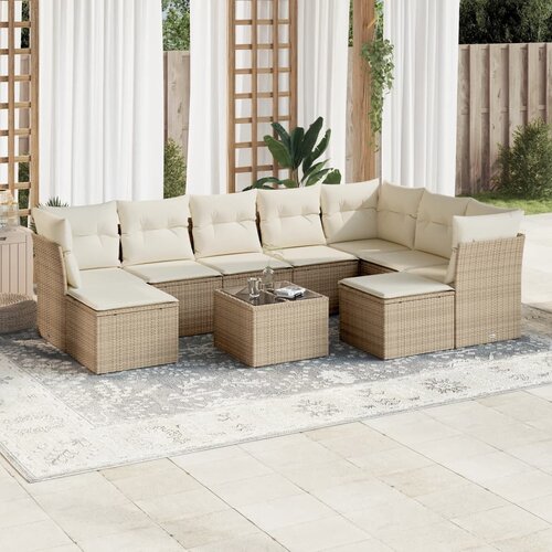 vidaXL 10-dijelni set vrtnih sofa s jastucima bež od poliratana Cijene