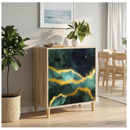 VidaXL Komoda WIJHE Tirkizni mramorni uzorak 66 x 36 5 x 75 cm Sonoma - Tirkizni mramorni uzorak Slike