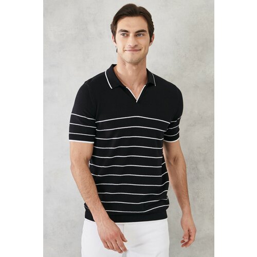 AC&Co / Altınyıldız Classics Men's Black and white Standard Fit Normal Cut 100% Cotton Polo Collar Knitwear T-Shirt. Slike