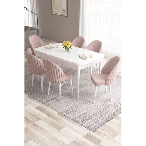 Hanah home Set Trpezarijski sto i 6 stolica Roza, Roza-bijela Cijene