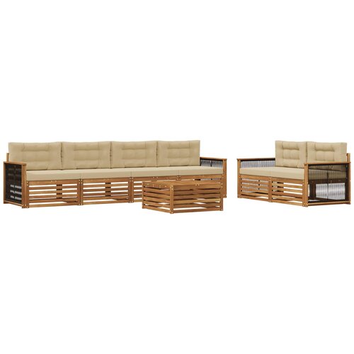 vidaXL Zunanja garnitura za sedenje z blazino 7 pcs Naravna in bež, (5000279566) Cene