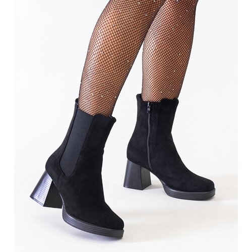Gemre Black square-toe heeled eco-suede ankle boots Hesca Cijene
