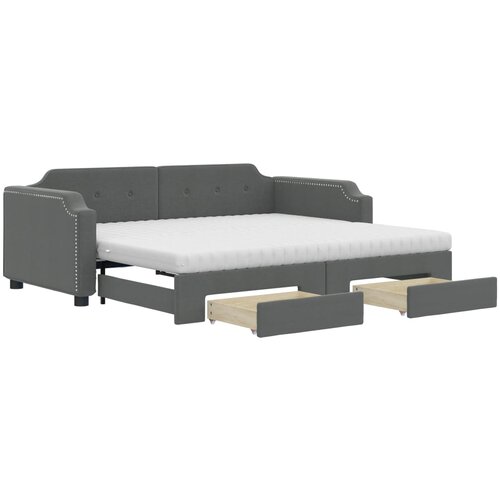 VidaXL Izvlečna dnevna postelja s predali temno siva 90x200 cm blago, (20929687) Slike