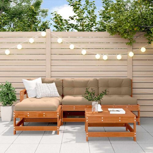  Set lounge namještaja za vrt 5 pcs Vosak Smeđa Masivna borovina - Vosak smeđa Cene