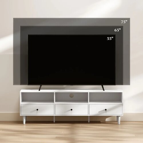  TV ormarić TV stalak za ekrane od 75 inča 3 otvorena odjeljka 3 ladice iverica bijela Slike