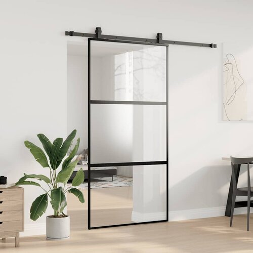  Klizna vrata s priborom crna 102,5 x 205 cm kaljeno staklo Slike