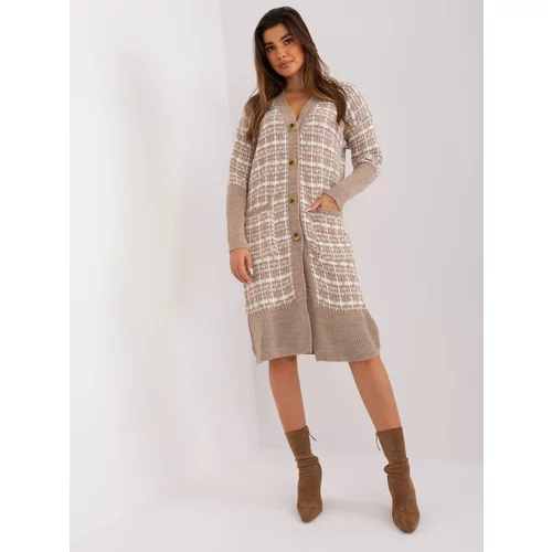 Fashion Hunters Dark beige cardigan with knitted patterns