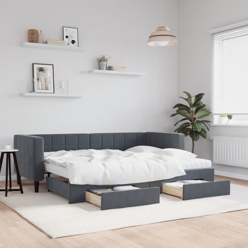 VidaXL Izvlečna dnevna postelja s predali temno siva 80x200 cm žamet Slike