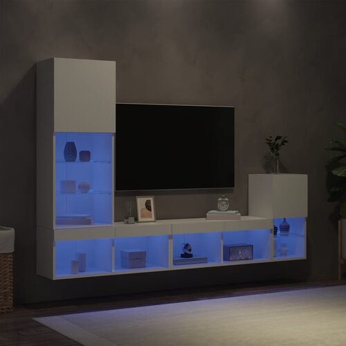 The Living Store Komplet TV omaric LED 4-delni bel inženirski les - Stenska TV Enota, (21670921) Cene