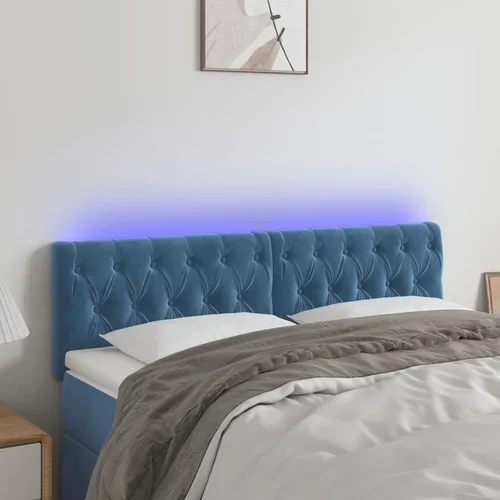 vidaXL LED posteljno vzglavje temno modro 160x7x78/88 cm žamet