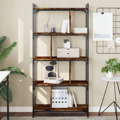  The living store knjižna omara 5-nadstropna dimljen hrast 76x32x158 cm inž. les - knjižna omara, (21499565) Cene