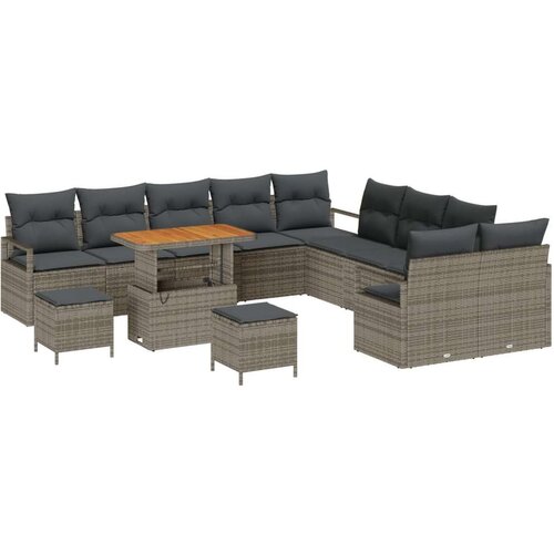  13-dijelni vrtni sofa set s jastučićima Siva Poli ratan Akacija  sofa za dvoje s skladištem i jastučićima Siva Poli ratan  Vrtna Cijene