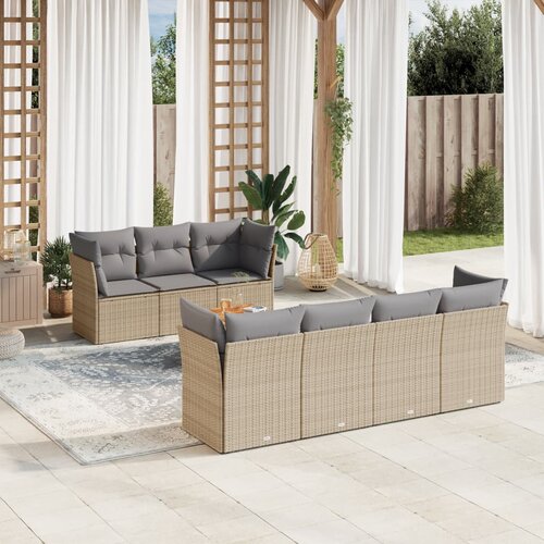 VidaXL 8-dijelni set vrtnih sofa od poliratana s jastucima bež Slike