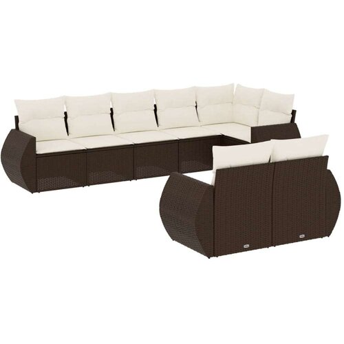 VidaXL 8-dijelni set vrtnih sofa s jastucima smeđi od poliratana Slike