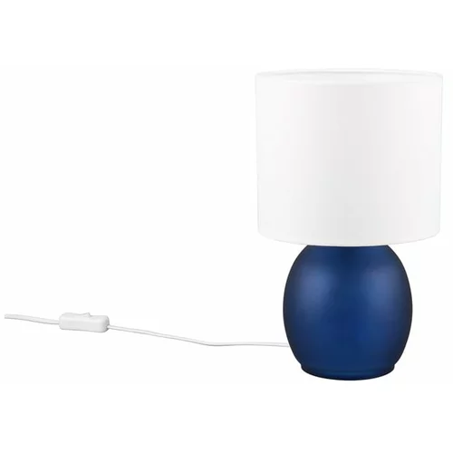 Tri O Bela/modra namizna svetilka s tekstilnim senčnikom (višina 29 cm) Vela –