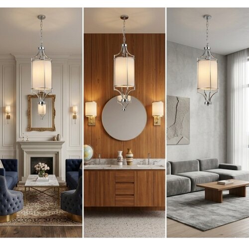 Open Design OR80551 - Luster na lancu LUNGA 1xE27/15W/230V sjajni hrom/bela Slike