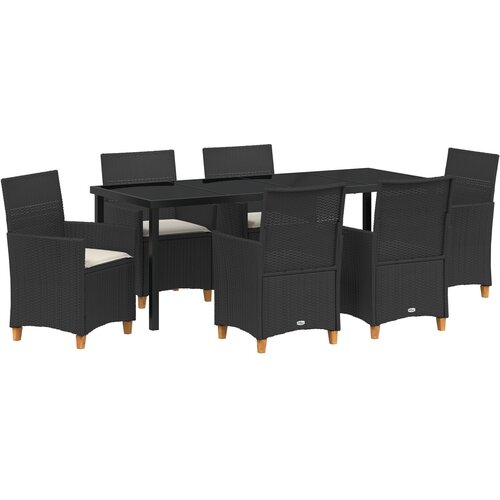 vidaXL 7-dijelni set vrtnih blagavaonica s jastučićima - Crni poly rattan Cijene