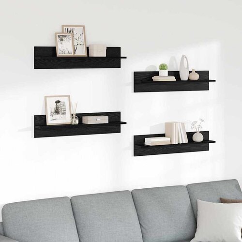 Police na zidu s policom 4 pcs Crni hrast 80 x 11,5 x 18 cm Slike