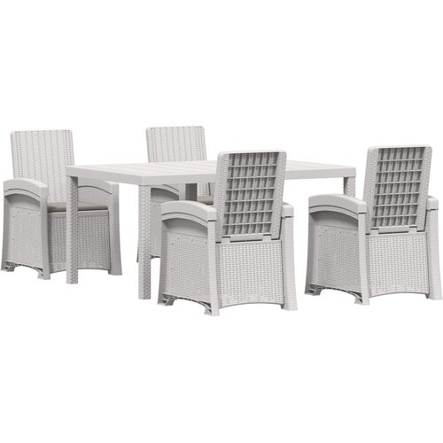  Vrtni set za objed 5 kom. Bijela i svjetlosiva PP 150 cm Slike