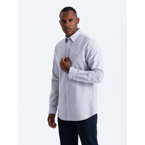 Ombre Elegant men's oxford shirt with embroidery and pocket - blue Cene