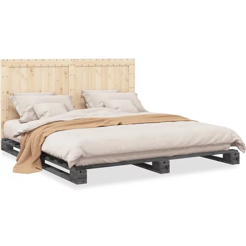 vidaXL Okvir kreveta s uzglavljem sivi 180 x 200 cm masivna borovina