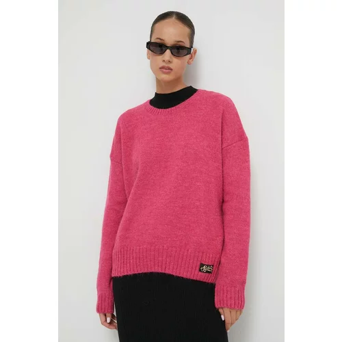 Superdry Pulover s dodatkom vune za žene, boja: ružičasta, lagani