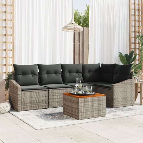 VidaXL 6-dijelni set vrtnih sofa s jastučićima Siva Polira Ratan Bagrem Slike