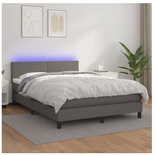 vidaXL Box spring postelja z vzmetnico LED siva 140x200cm um