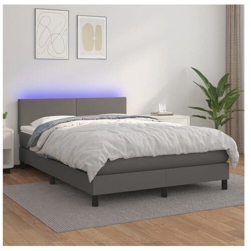 vidaXL Box spring s madracem LED sivi 140x200cm od umjetne kože Cene
