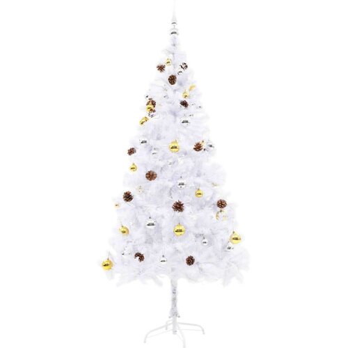VidaXL umjetno božićno drvce s kuglicama i led svjetlima bijelo 180 cm Slike