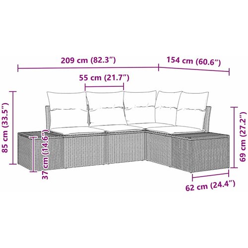  Sjedeća garnitura za vrt 4 kom. Bež poliratan 209 x 154 x 85 cm Slike