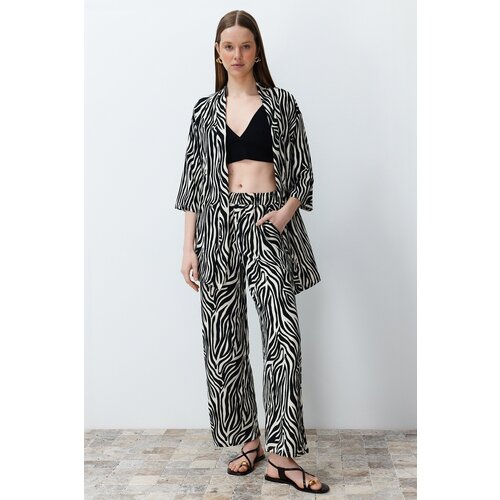 Trendyol Black Printed Comfortable Cut Flexible Kimono Knitted Bottom-Top Set Cene