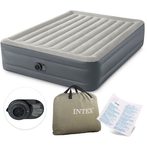 Intex Veliki dušek na naduvavanje sa ugrađenom pumpom za dvoje, Sivi Cene