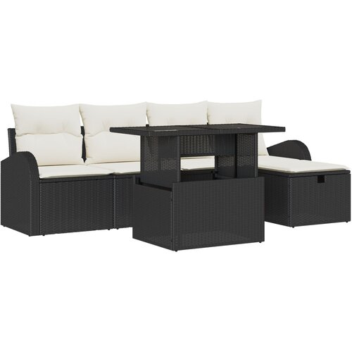 vidaXL Set vrtnih sofa od 6 komada s jastučićima Crni Poli Ratan, Vrtna sofa za 2 osobe sa skladištem i jastučićima Crni Poli Ratan Cijene