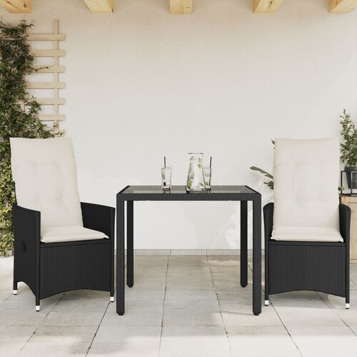  3-dijelni bistro set s jastucima crni od poliratana Crna 90 x 90 x 75 cm Slike