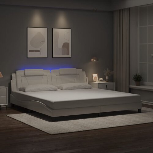 vidaXL Posteljni okvir z LED lučkami bel 200x200 cm umetno usnje Cene