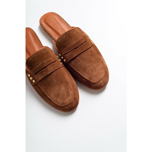 LuviShoes Women's Tan Genuine Leather Suede Slippers 165 Slike