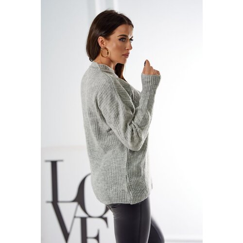 Kesi Pullover sweater with fashionable grey weave Slike