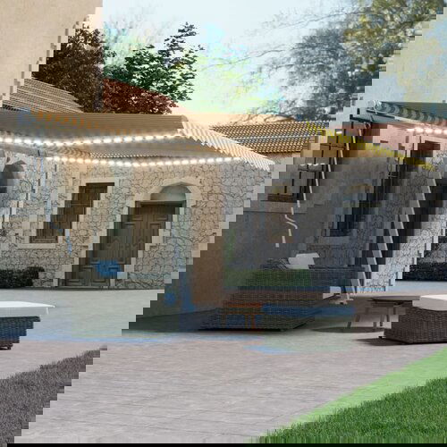 Tenda Ročno zložljiva tenda z LED lučkami 500x300 cm rumena in bela Slike