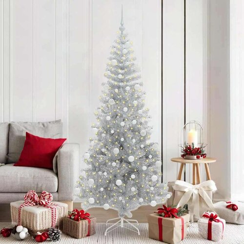 vidaXL Božično drevo med 300 LED z stojalom srebrna 180 cm PET Cene