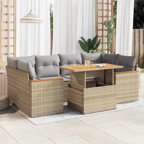 vidaXL 6-dijelni set vrtnih sofa s jastucima bež od poliratana bagrem Cijene