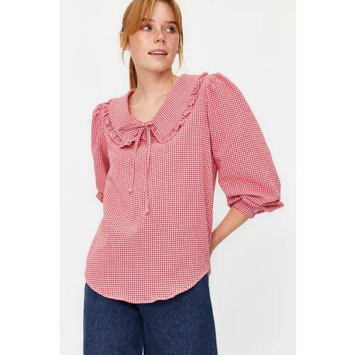Trendyol Red Collar Detailed Woven Checkered Blouse