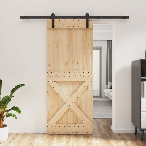  Klizna vrata Prirodna i crna 85 x 210 cm Čvrsta borovina Cijene