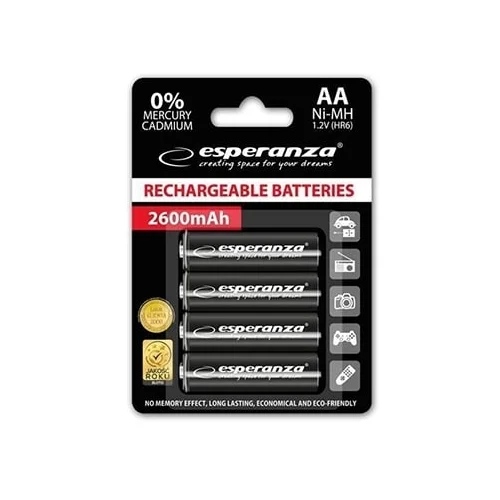 Punjive baterije ESPERANZA RECHARGEABLE Ni-MH AA 2600MAH 4kom. black, EZA106