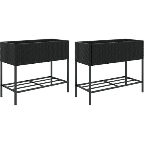 Maison Chic Vrtna korita - cvetlična korita - Cvetlični Lonec s polico 2 kosa črna 90x40x75 cm poli ratan, (21790019) Cene