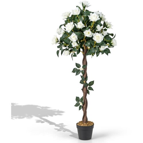 Costway Umetno drevesce z belimi vrtnicami, 120 cm Okrasna rastlina, (5000357777) Cene