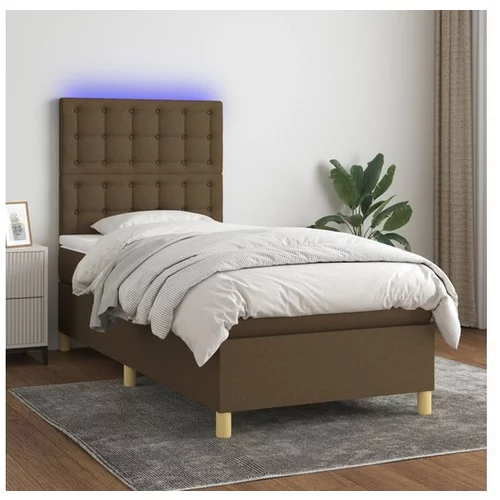 vidaXL Box spring postelja z vzmetnico LED temno rjava 90x19