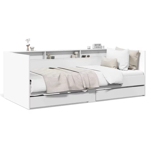 vidaXL Dnevna postelja s predali bela 75x190 cm inženirski les