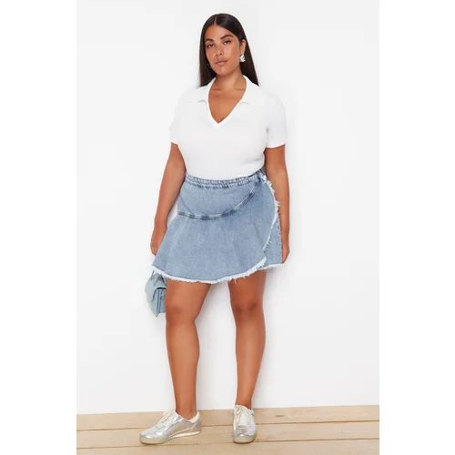 Trendyol Curve Light Blue Flywheel Detailed Mini Denim Shorts Skirt